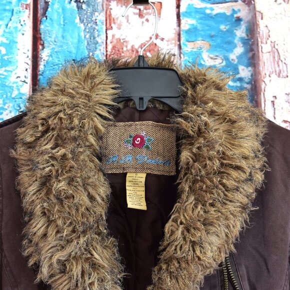 Women's BB Dakota Jacket with Snap On-Neck Faux Fur Liner SMALL Brown - Picture 5 of 15